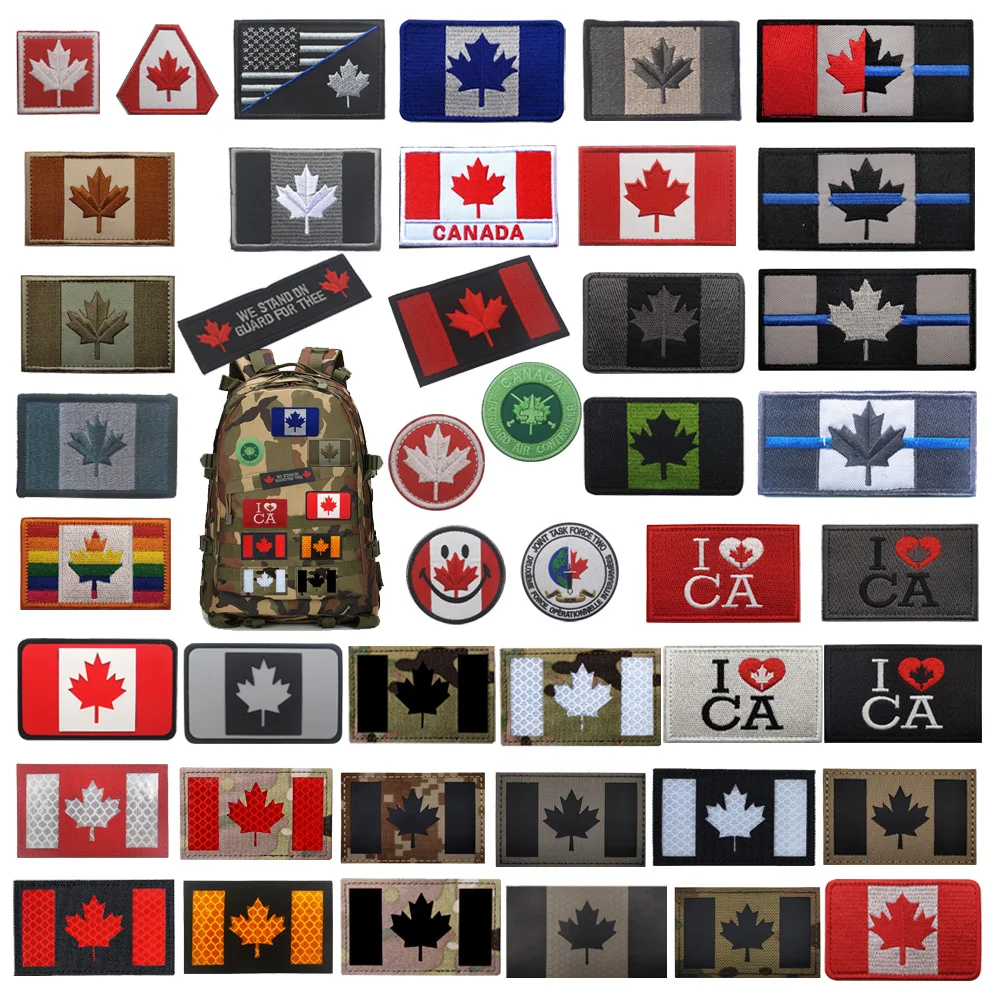 Parche de bandera reflectante de hoja de arce con bandera canadiense bordada en 3D, parches de bucle de gancho de mochila para ropa, gran oferta - imagen 2