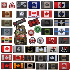Parche de bandera reflectante de hoja de arce con bandera canadiense bordada en 3D, parches de bucle de gancho de mochila para ropa, gran oferta
