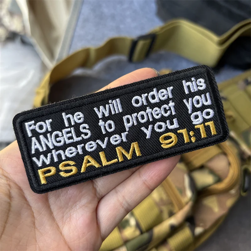Parche bordado táctico "Scritture Verse 91:11", gancho para ropa, insignias de moral de Jesús, parches, pegatinas para mochila