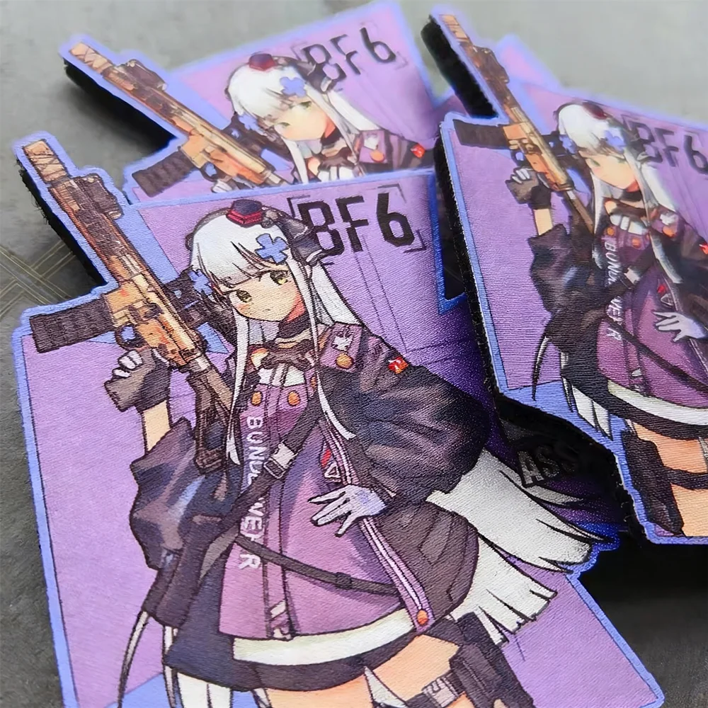 Parche Kaluka de primera línea 416 para niña, soldado de asalto, brazalete táctico con estampado de pistola púrpura para niña, decoración de mochila y ropa - imagen 3