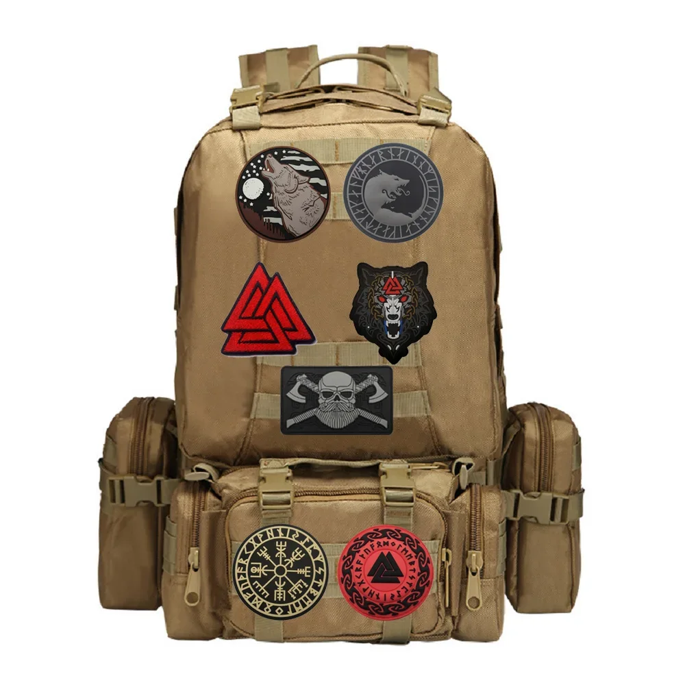 Accesorios para bolsa al aire libre, insignia con logotipo Lunavin Odin, parche bordado con brújula y cabeza de lobo, símbolo Vking, parche táctico con gancho para moral - imagen 3