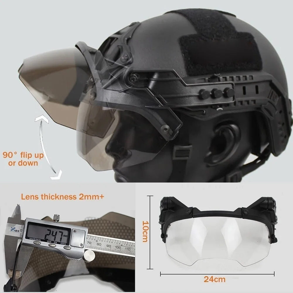 Casco Airsoft con gafas Op, máscara de malla de acero de media cara, cubierta de casco con protección para los oídos, juego de casco PJ rápido de 6mm de espesor - imagen 3