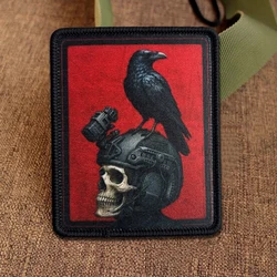 Parche táctico calavera cuervo con velcro para casco y mochila