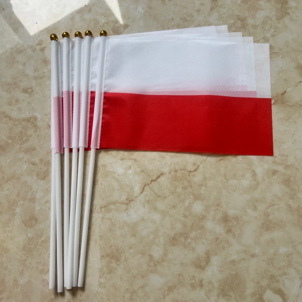 Bandera de Polonia de 14x21cm, parte superior redonda con poste de plástico - imagen 2
