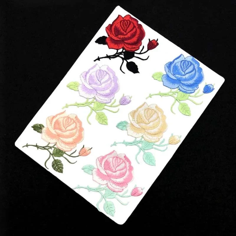 8,5*8 CM/parche de apliques de flores de tela pegatinas de ropa termoadhesivas, bordado de rosas hierro en parches decoración para ropa, Jean - imagen 2