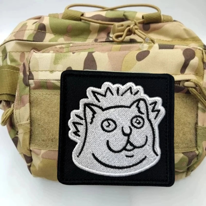 Parche bordado de gato divertido para ropa, parches tácticos con gancho y bucle, pegatinas para mochila - imagen 3