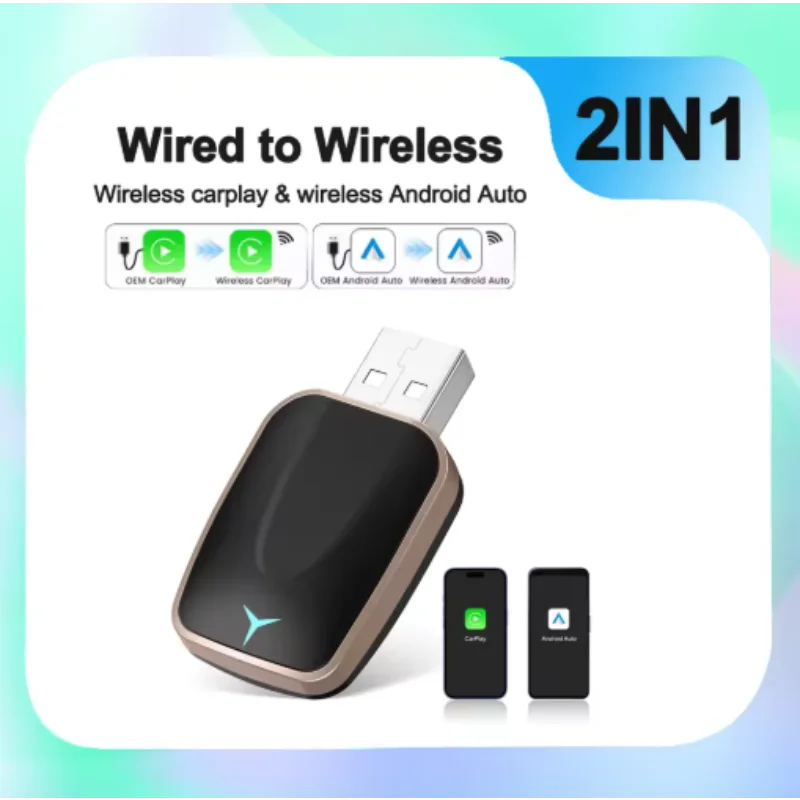 Dongle inalámbrico CarPlay 2 en 1, adaptador inalámbrico para Android Auto, caja inteligente AI, sistemas inteligentes para coche con CarPlay con cable