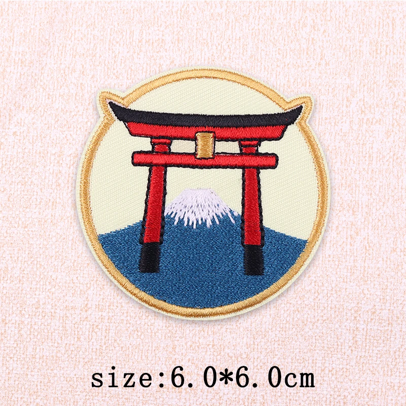 Parches Bordados con Elementos Japoneses, Parches de Flores de Cerezo del Monte Fuji para Ropa, Parches Termoadhesivos de Peces/Zorros/Gatos, Apliques - imagen 4