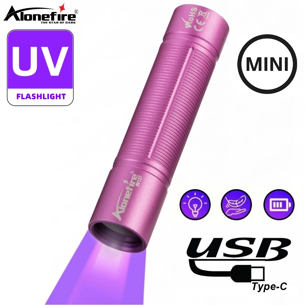 Linterna UV recargable USB 365nm para curado de resina y detección