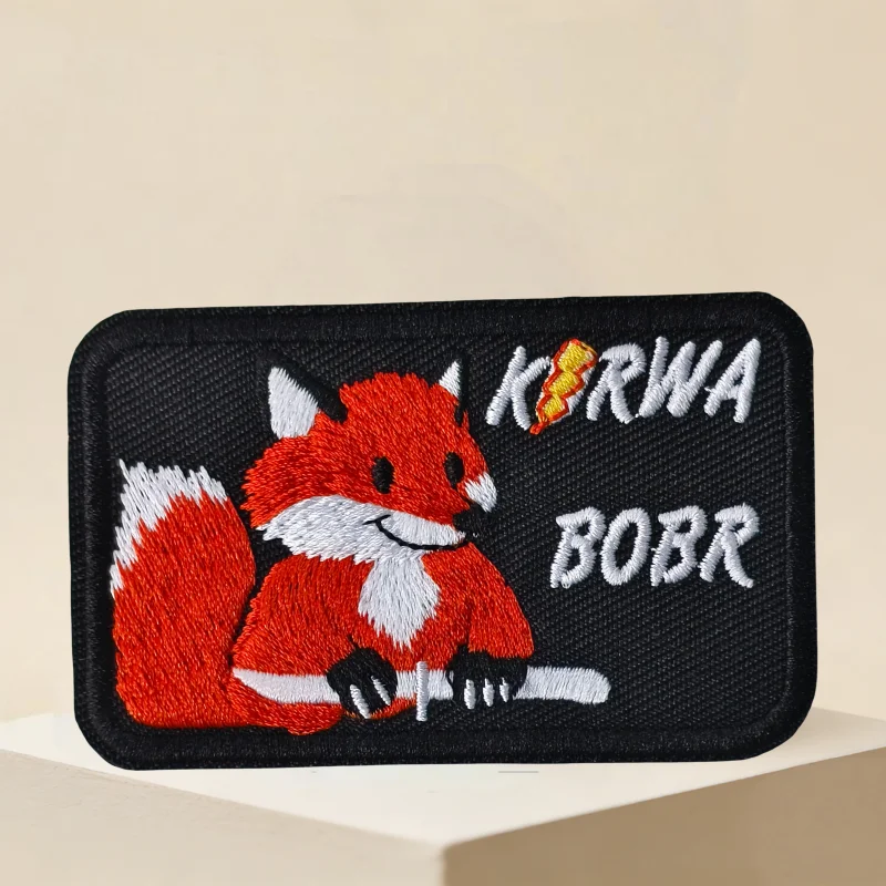 Parches tácticos bordados KURWA BOBR, zorro con velcro para ropa - imagen 4