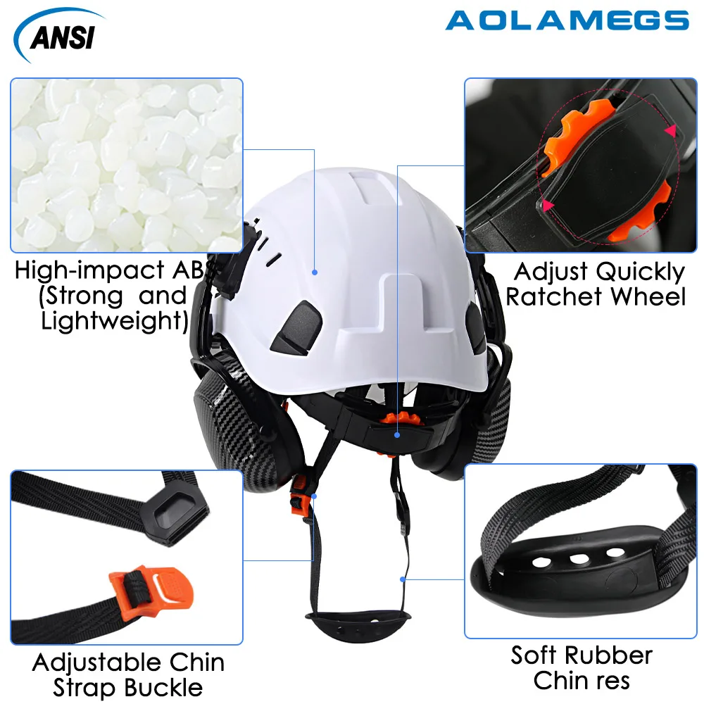 Casco de seguridad CE con orejeras de fibra de carbono, gafas dobles ABS, sombrero de trabajo de ingeniero de construcción, protección ANSI para la cabeza, sombrero duro de rescate - imagen 5