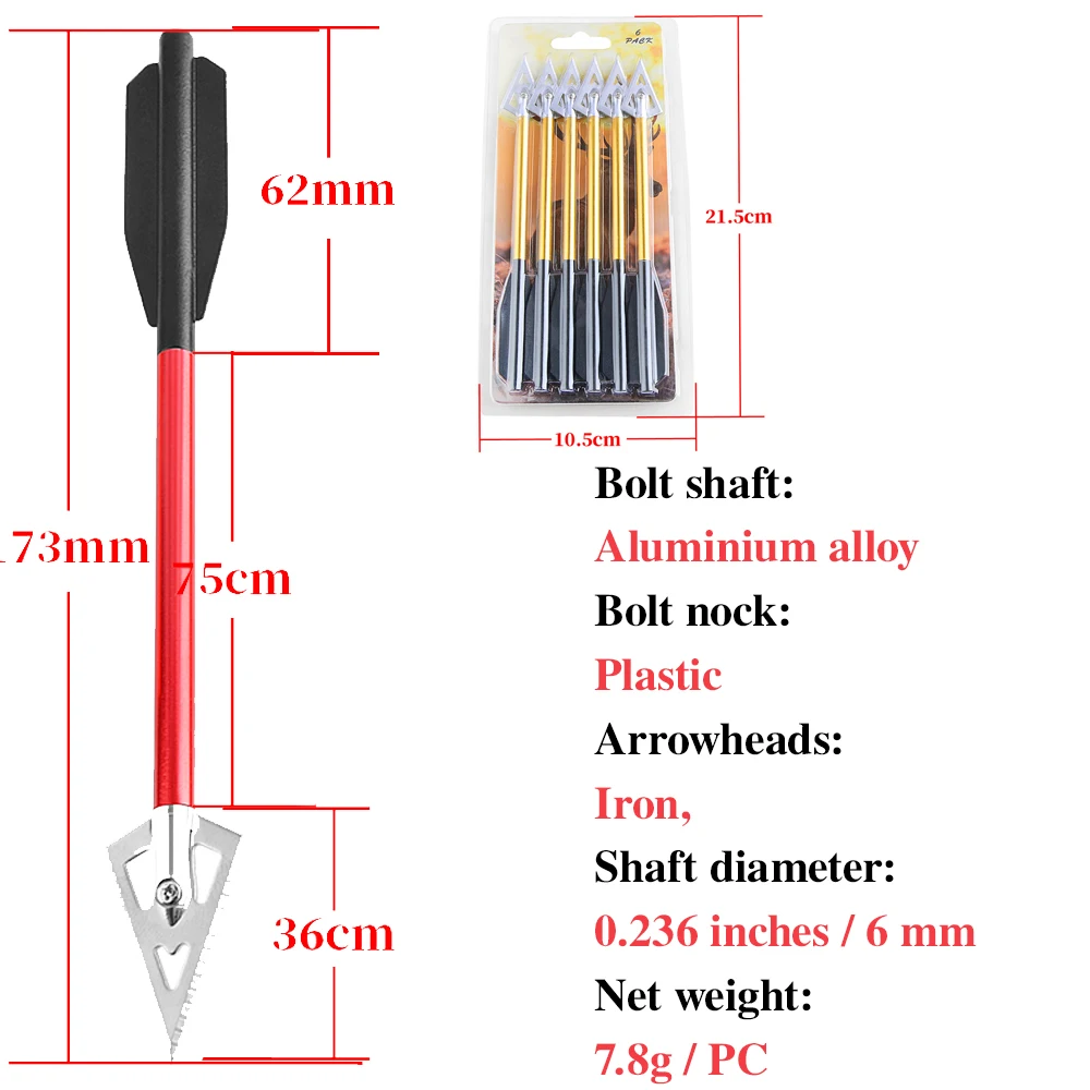 Flecha de aluminio de 6/12 Uds., eje OD de 6mm con hoja, puntas de flecha, arco, tiro al aire libre, ballesta, caza, tiro con arco, Traget, flecha corta - imagen 2