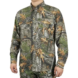 Camadas Base de caza de camuflaje biónico de árbol fino y transpirable para hombres, camisa informal de manga larga con protección solar para pesca y senderismo