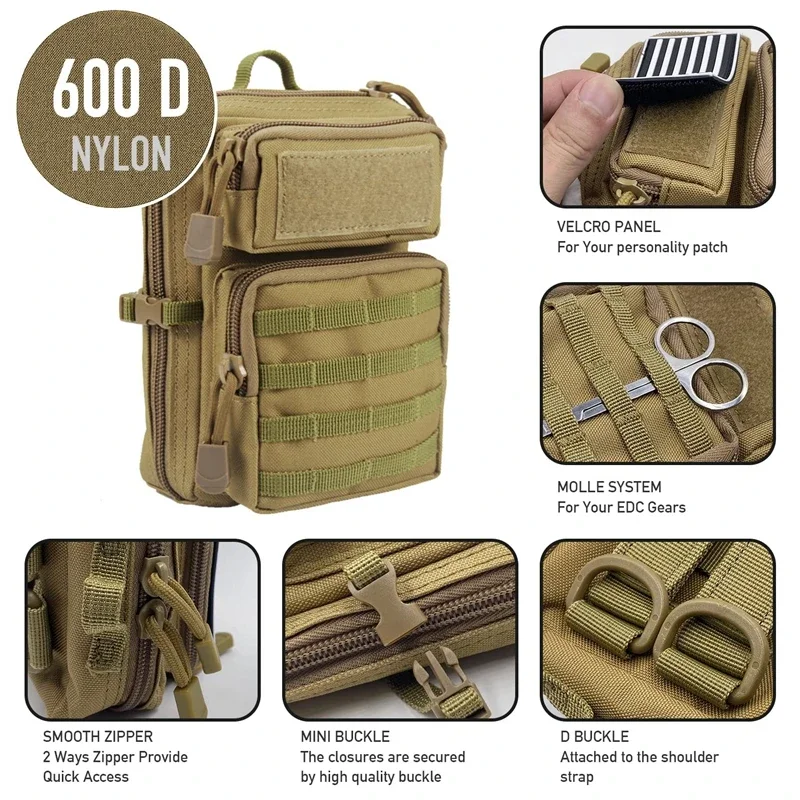 Bolsa táctica Molle EDC, bolsa de herramientas compacta, Mini riñonera, mochila cruzada, diseño de bolsa para teléfono con correa para el hombro - imagen 3