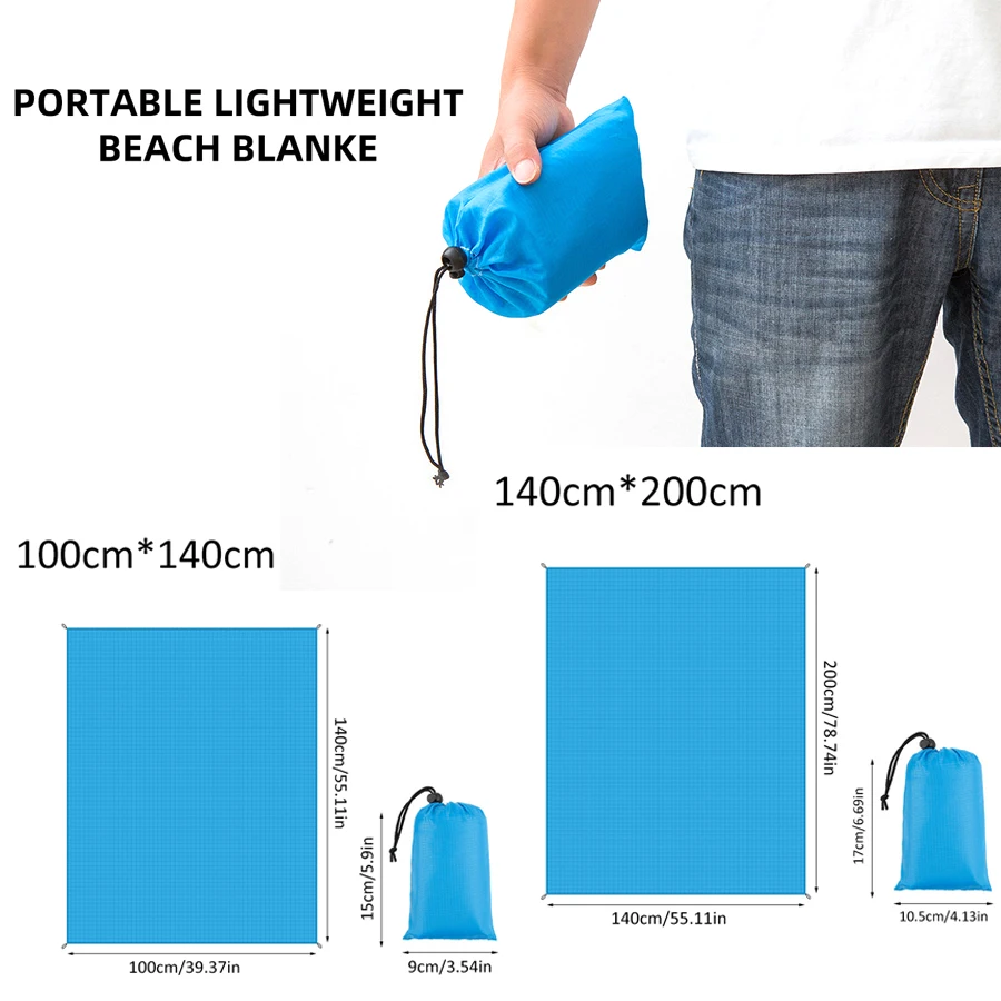 Manta de playa de bolsillo impermeable, colchoneta plegable para acampar, colchón ligero portátil para Picnic al aire libre, playa de arena, baño de sol, 1,4x2m - imagen 4