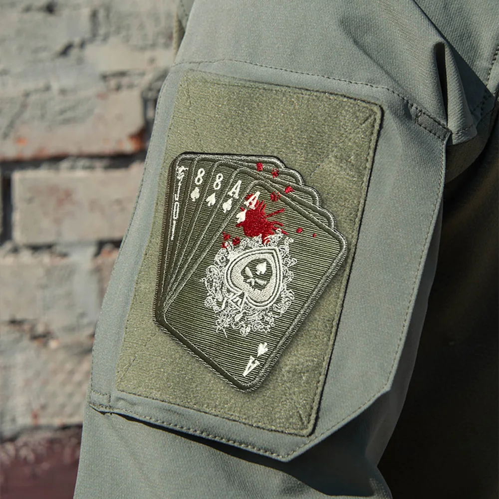 Cartas de póker de esqueleto, parche táctico de moral bordado, parche divertido de gancho y bucle, insignia militar, brazalete, pegatinas para mochila