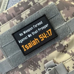 Parche táctico Isaías 54:17 militar con velcro y adhesivo brazalete