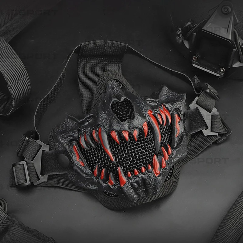 Airsoft Masks Adjustable Half Face Mask Steel Mesh Tactical Lower Face Mask for Hunting Paintball CS Shooting Motorcycle Cosplay - imagen 4