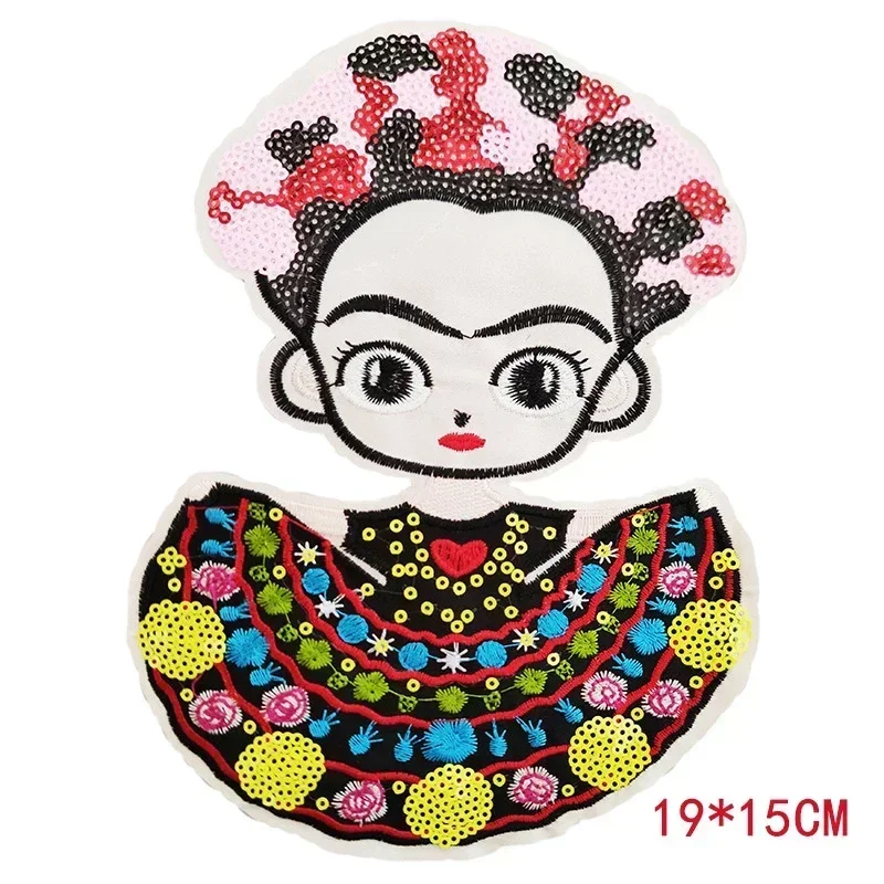 Tocados de flores mexicanas para niñas, parches para planchar, personajes de dibujos animados, parche bordado de lentejuelas para accesorios de ropa, pegatina para bolsa - imagen 2