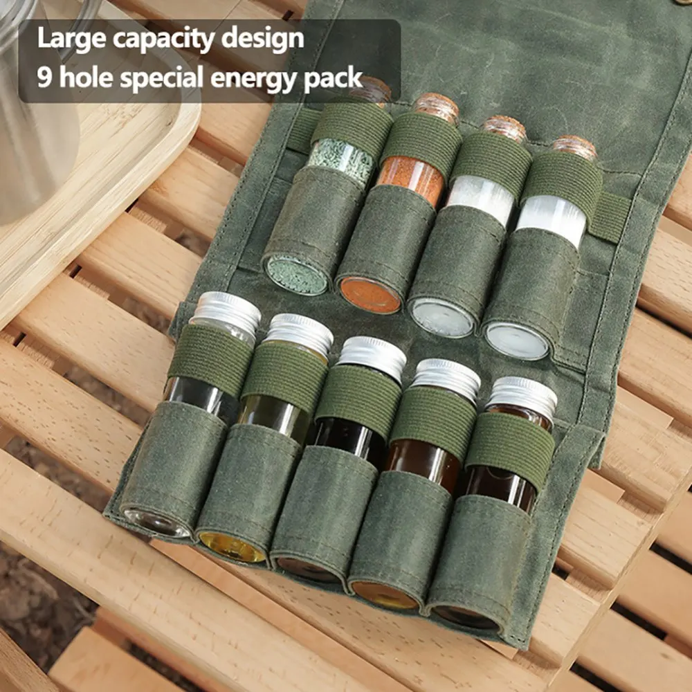 Juego de botellas de especias al aire libre, soporte de botella de condimento, contenedor de condimentos, bolsas de especias de lona para barbacoa, Camping y Picnic - imagen 5