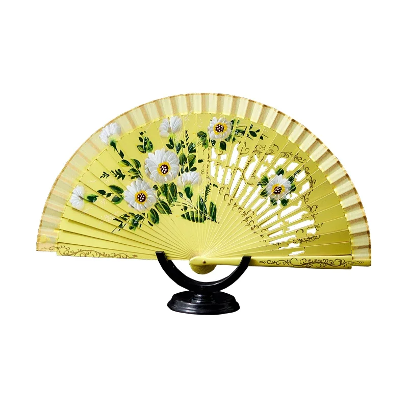 Abanico de madera pintado a mano de doble cara (Festival de la dinastía de las flores y la luna) Abanico de baile plegable, colección de regalos - imagen 5