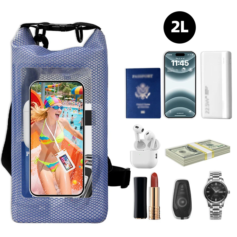 Bolsa impermeable para deportes al aire libre, 2L, 5L, natación, playa, buceo, senderismo, juegos acuáticos plegables, mochila enrollable, bolsas de kayak para Rafting en seco - imagen 5