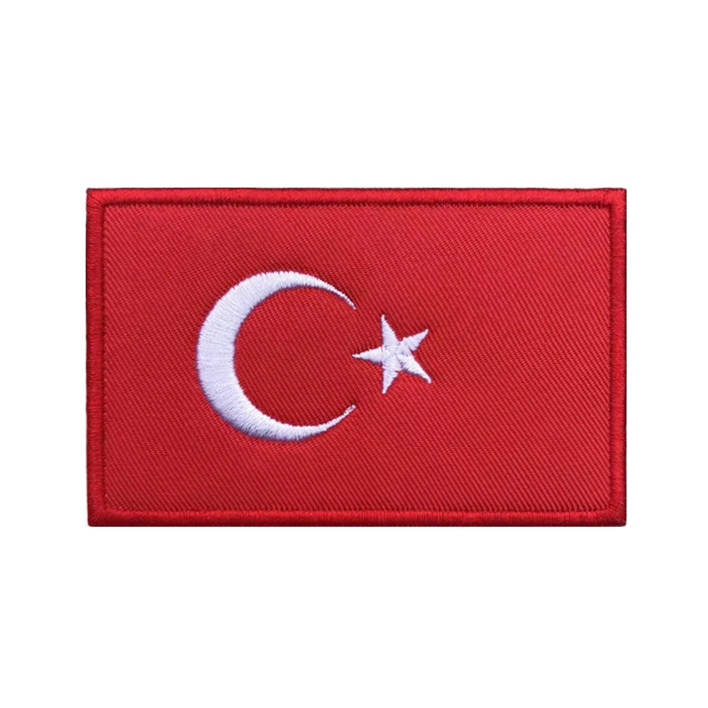 Banda de brazo de Turquía con bandera turca, parche bordado de gancho y bucle o planchado, insignia de tela, raya Moral militar, 1 unidad