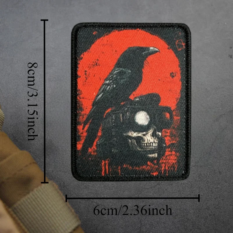Parche con estampado táctico de soldado y esqueleto de cuervo, insignia de moral militar con gancho y bucle, pegatinas decorativas para mochila, parches para ropa - imagen 3