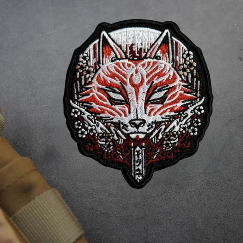 Parche bordado de zorro japonés, gancho militar y bucle, insignia de moral táctica, pegatinas para mochila, apliques DIY, parches para ropa - imagen 5