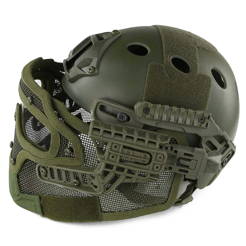 Casco táctico airsoft con máscara facial de malla de acero