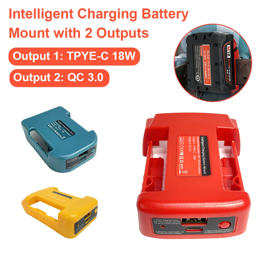 Estante de carga rápida para batería lithitum Makita de 18V y 14,4 V, adaptador portátil con puerto USB de 5V y puerto tipo C de 18W, carga rápida, 1 ud.