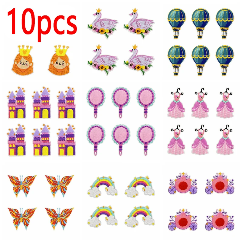 10 Uds nueva serie de dibujos animados parches bordados para planchar para ropa chaquetas Castillo de princesa parches termoadhesivos apliques para coser