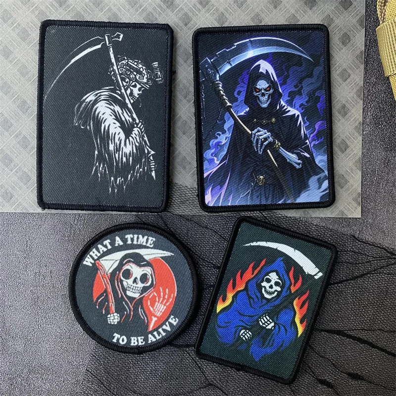 Insignia de moral táctica de hoz de muerte, parche Hellbringer Reaper, brazalete militar, gancho y bucle, accesorios para mochila al aire libre, pegatinas