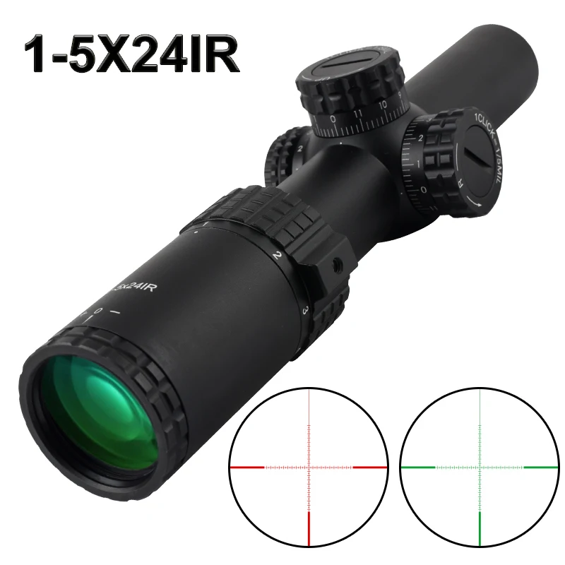 Mira telescópica óptica con Zoom ajustable HD, visor táctico de caza, montaje en riel de 11mm/20mm, 1-5X24IR, rojo/verde - imagen 3