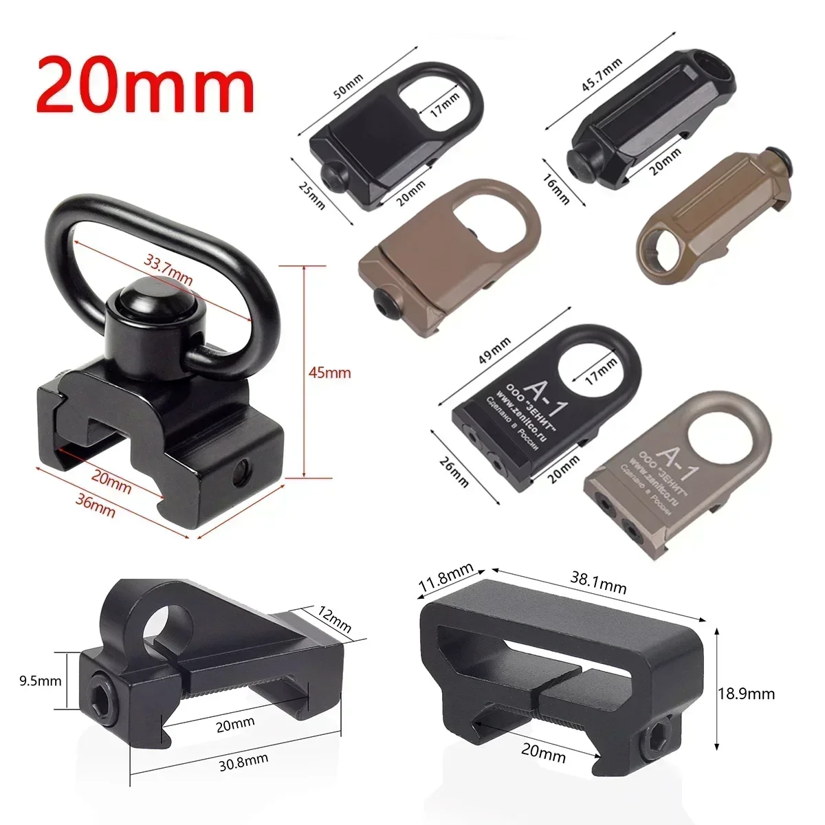 Hebilla táctica de separación rápida RSA GBB, adaptador de Base de montaje de acero QD Sling compatible con riel de 20mm, herramienta de caza, accesorios de Clip de hebilla AR15 - imagen 5