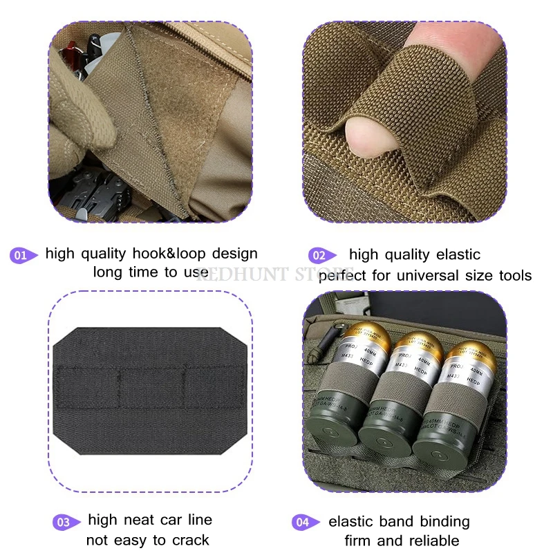 Bolsa táctica de almacenamiento, fijador elástico, gancho y bucle, mochila/chaleco táctico, accesorios, accesorios de granada de caza, inserto elástico - imagen 4