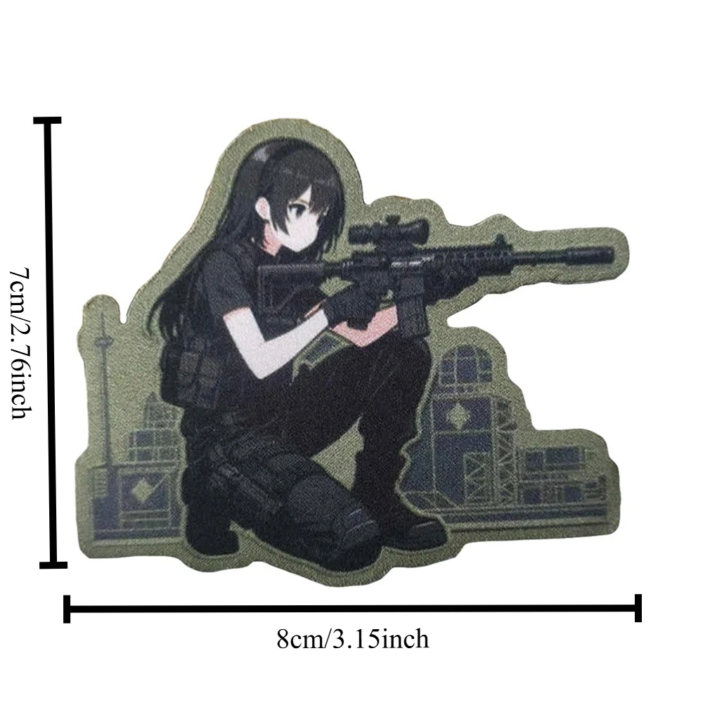Parches de Meme de tiro de Chica de Anime, parche de gancho y bucle, brazalete moral para chica, insignia de moral del ejército militar, pegatinas tácticas para mochila - imagen 2