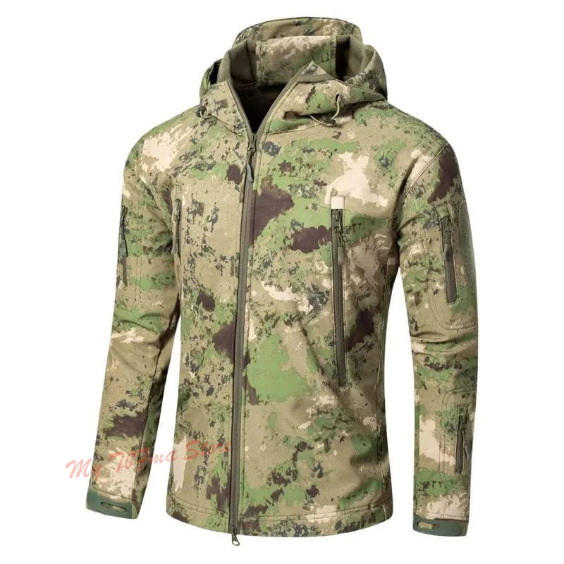 Chaqueta de lana de concha suave de piel de tiburón para hombre, abrigo táctico de combate, sudadera de camuflaje alemana Flecktarn, chaqueta Softshell impermeable a prueba de viento