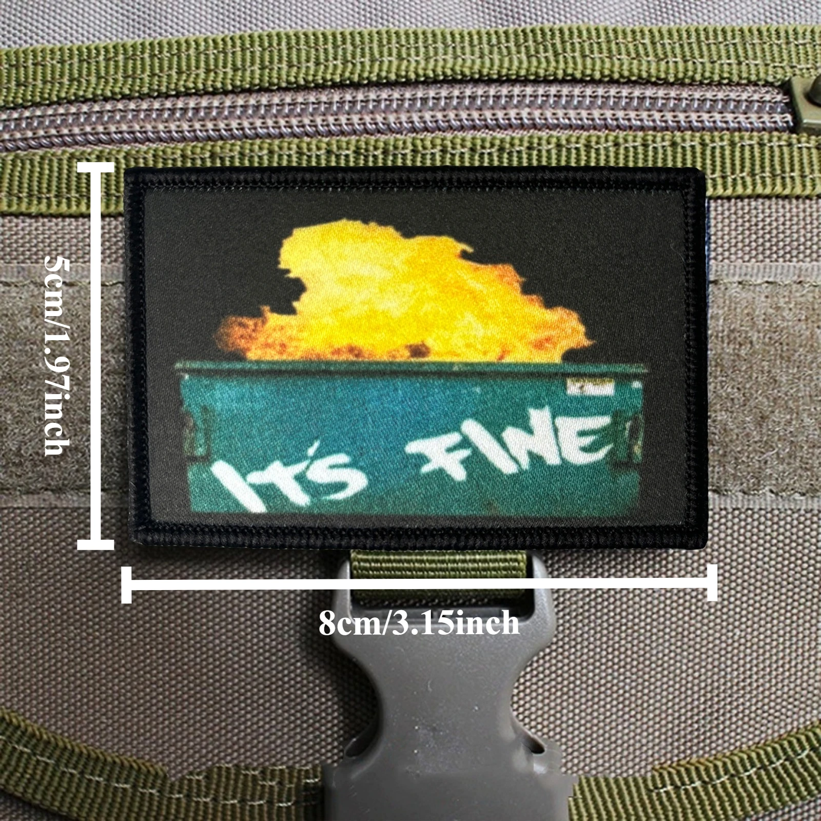 Parche táctico Dumpster Fire It's Fine, emblema divertido con gancho y bucle, insignia de moral del ejército militar de EE. UU., brazalete, pegatinas para mochila de regalo - imagen 2