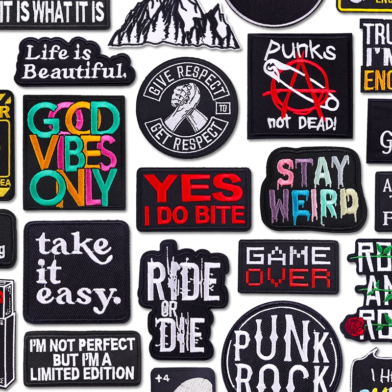 Parches bordados de la serie de letras negras, parches para planchar para ropa, parches de letras Positove para ropa, pegatinas para coser, insignia - imagen 2