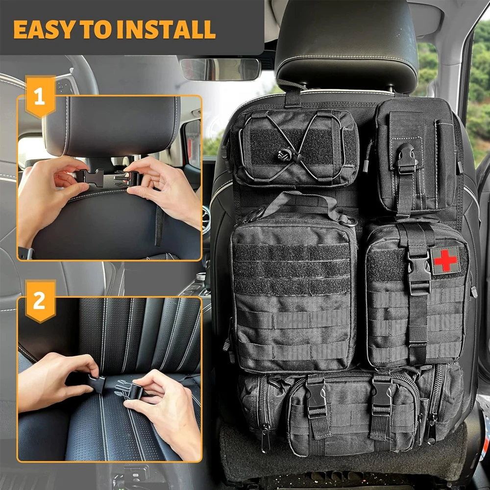 Organizador táctico para respaldo de asiento de coche con 5 bolsas Molle desmontables, organizador de Panel de vehículo táctico mejorado apto para la mayoría de los vehículos - imagen 5