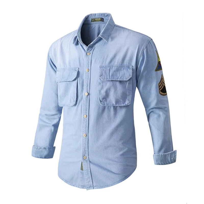Camisa vaquera Vintage FURY de manga larga para hombre, camisa de carga informal, suave y cómoda, Tops bordados tácticos militares - imagen 2