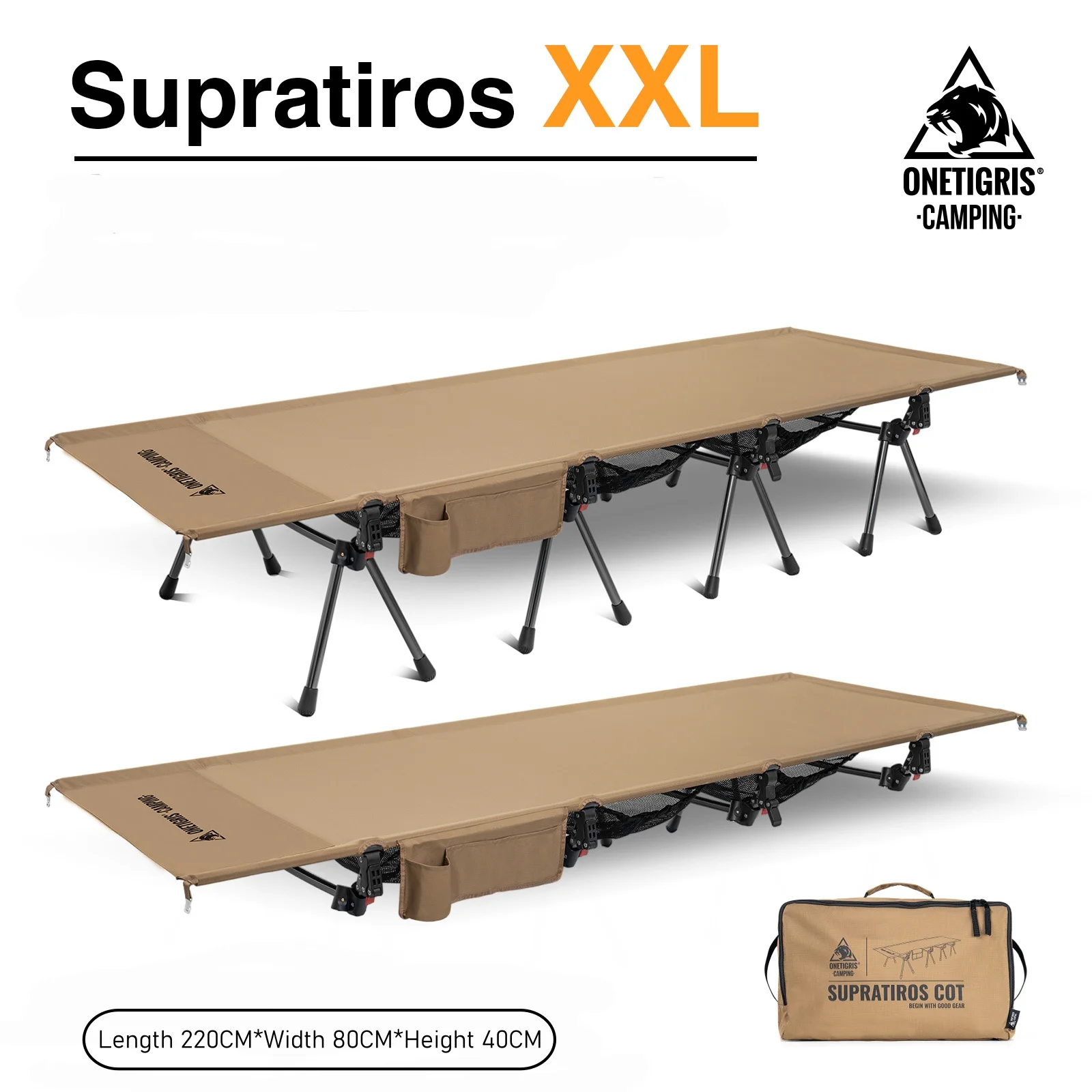 OneTigris SUPRATIROS-cuna para acampar, cuna para dormir Extra grande para exteriores, cama plegable portátil para acampar, viajar, senderismo, mochilero