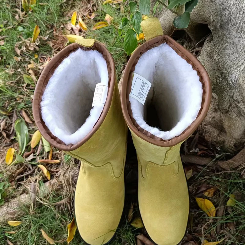 Zapatos de senderismo de cuero de vaca para hombre, zapatos de Trekking tobilleros impermeables, zapatillas de trabajo, botas de caza, botas de nieve de lana de alta calidad - imagen 3
