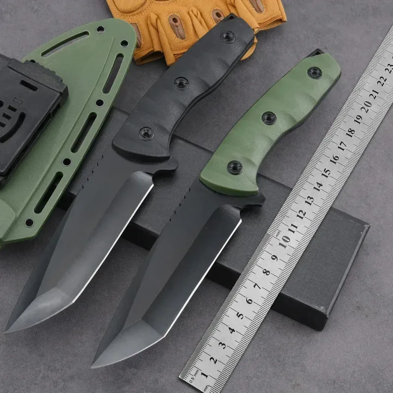 Cuchillo de supervivencia al aire libre de alta dureza, cuchillo de autodefensa, cuchillo táctico, cuchillo multifuncional de pesca salvaje con funda K, recto - imagen 4