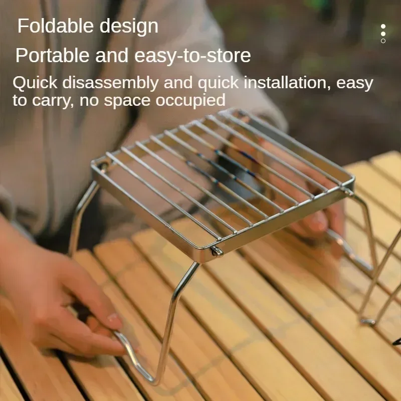 Soporte de estufa de acero inoxidable para exteriores, Mini estante plegable portátil para barbacoa, soporte para olla, bandeja para hornear - imagen 2