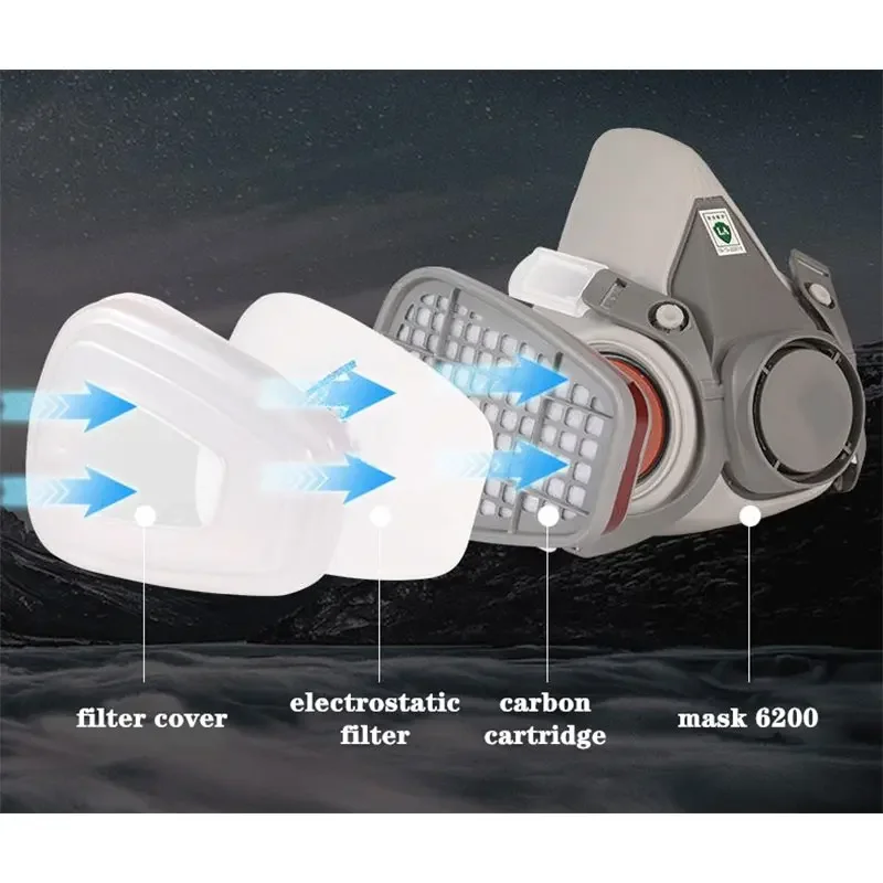 Mascarilla de Gas tipo 6200, respirador Industrial para pulverización de pintura de media cara con gafas protectoras, traje de seguridad, reemplazo de filtro de trabajo - imagen 5