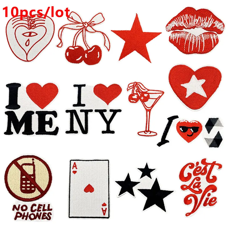 10 unids/lote de parches de letras de dibujos animados para ropa, parches bordados con plancha de flores - imagen 2