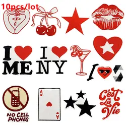 10 unids/lote de parches de letras de dibujos animados para ropa, parches bordados con plancha de flores