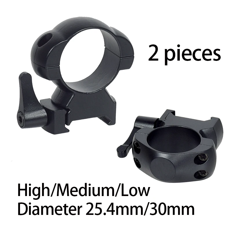 Mira táctica de acero de 2 uds., anillos de 25,4/30mm de diámetro bajo/medio/alto, perfil de liberación rápida, riel de 20mm, soporte de anillo para escopios de caza